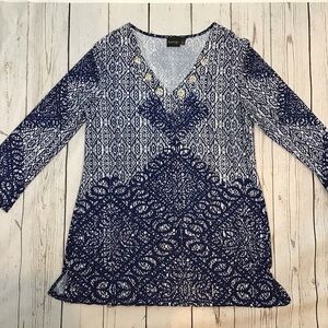 Lavanya Blue Embellished Long Sleeve Top Large